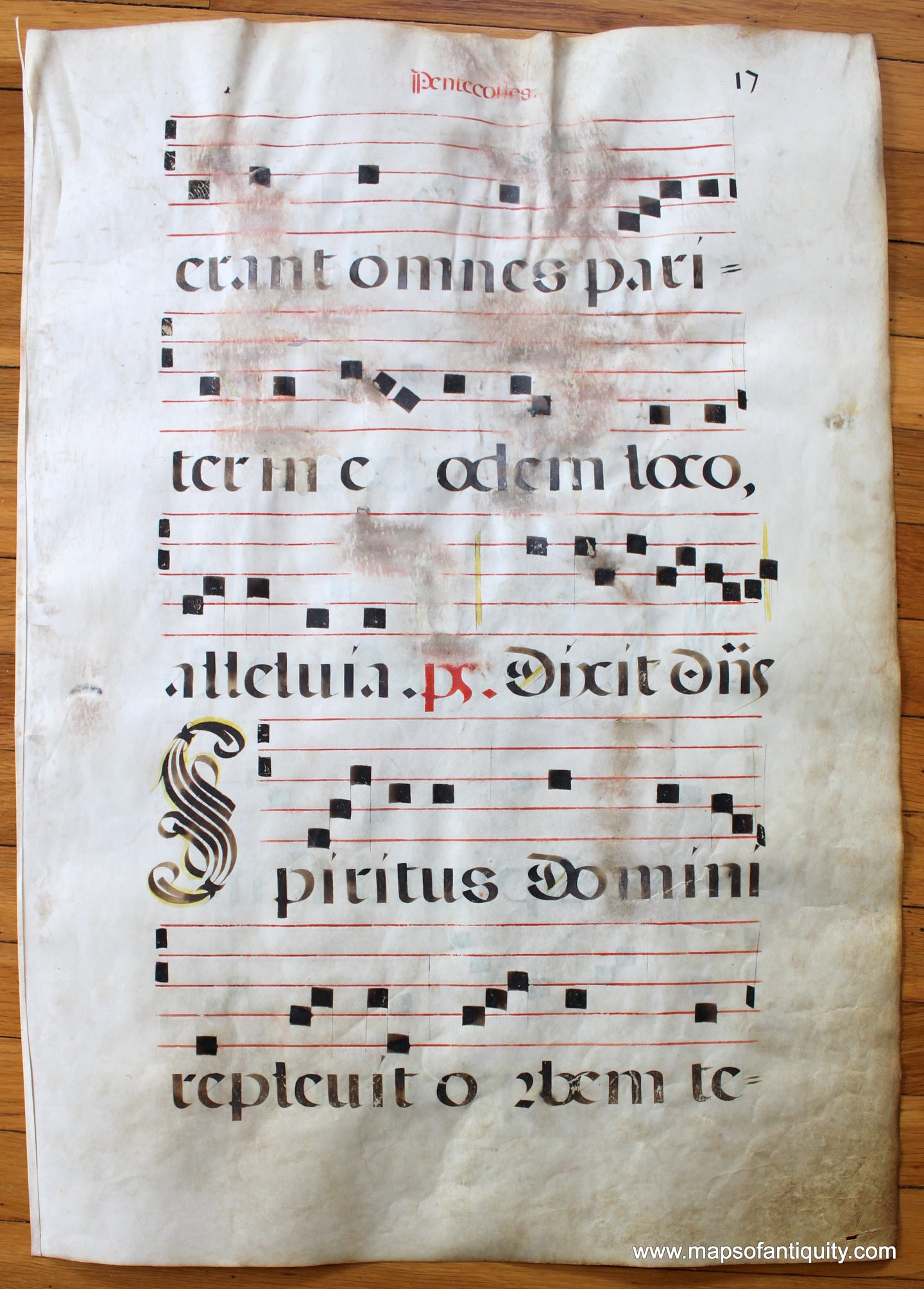 Antique-Sheet-Music-Liturgical-Vellum-Pentecostes-16th-Century-1500s-Maps-of-Antiquity