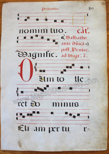 Hand-Painted-Antique-Sheet-Music-on-Paper-Antique-Sheet-Music-Pentecostes-(pg-89)-Possibly-Mid-Middle-Ages-Unknown-Antique-Sheet-Music-1800s-19th-century-Maps-of-Antiquity