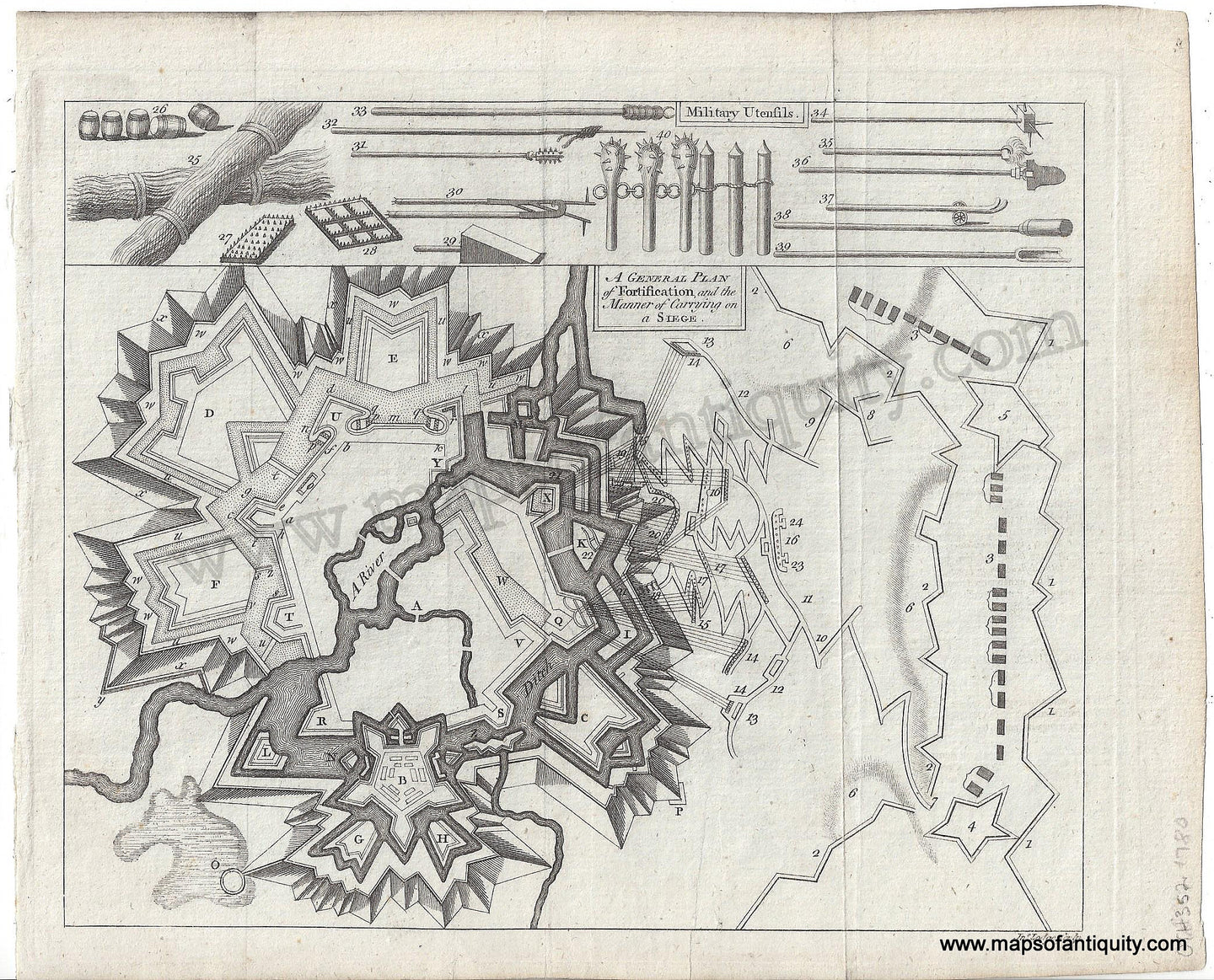 Antique-Print-A-General-Plan-of-Fortification-and-the-Manner-of-Carrying-on-a-Siege-1780-Lodge-/-Political-Magazine-1700s-18th-century-Maps-of-Antiquity