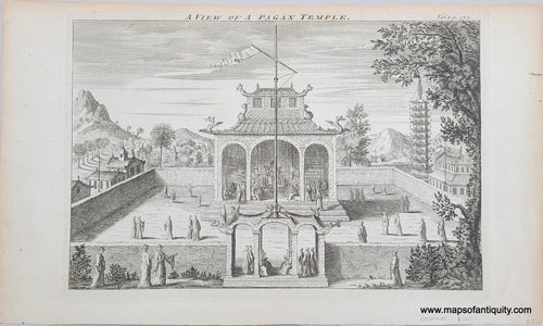 Genuine-Antique-Print-A-View-of-a-Pagan-Temple-1744-Bowen-Maps-Of-Antiquity