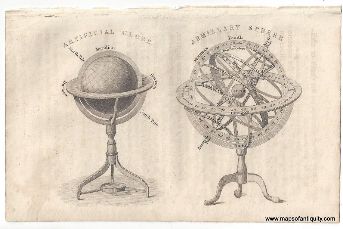 Genuine-Antique-Print-Artificial-Globe-Armillary-Sphere-1829-Goldsmith-Maps-Of-Antiquity