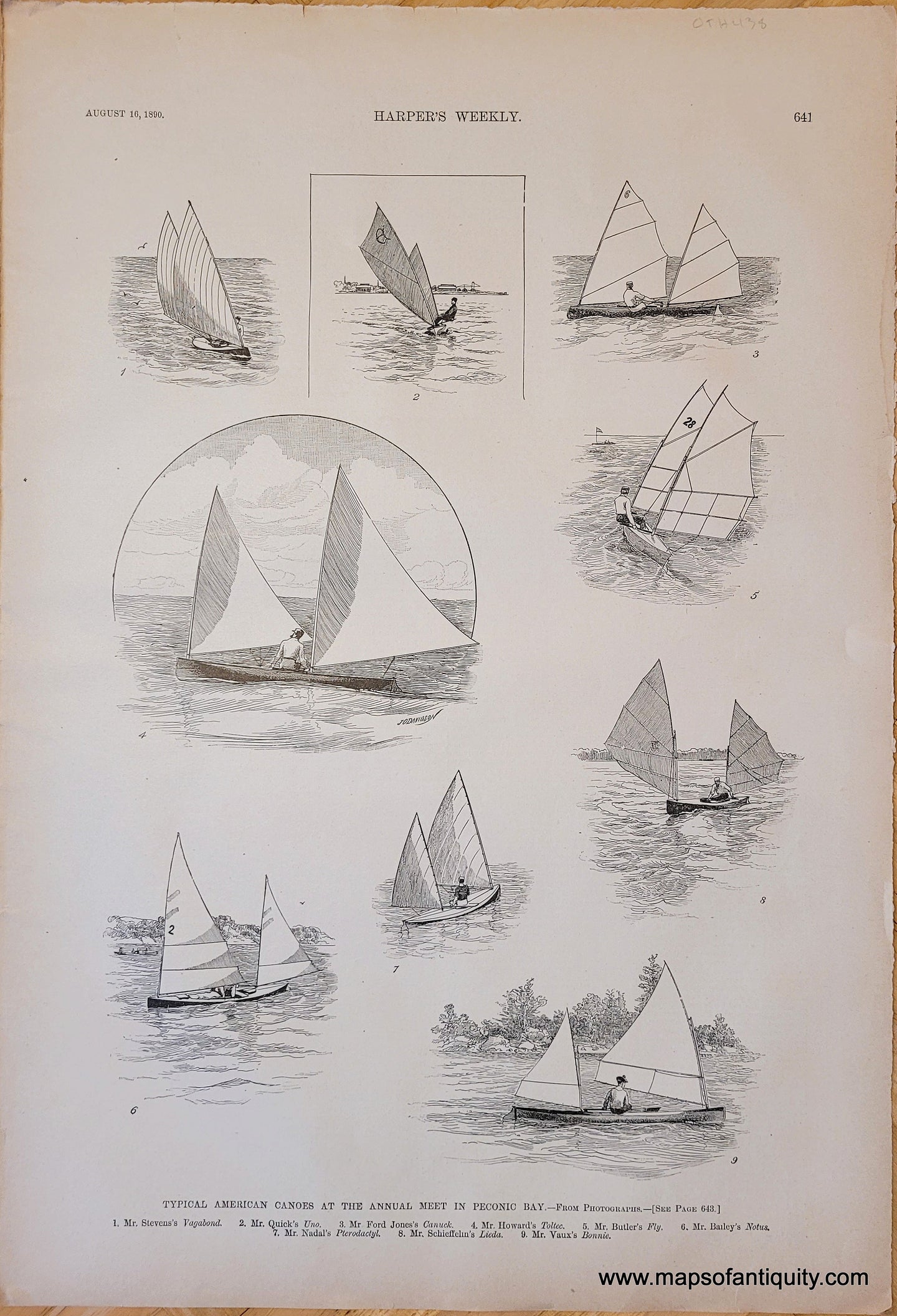 Genuine-Antique-Print-Typical-American-Canoes-at-the-Annual-Meet-in-Peconic-Bay-Antique-Prints-Ship-Prints-1890-Harpers-Weekly-Maps-Of-Antiquity-1800s-19th-century