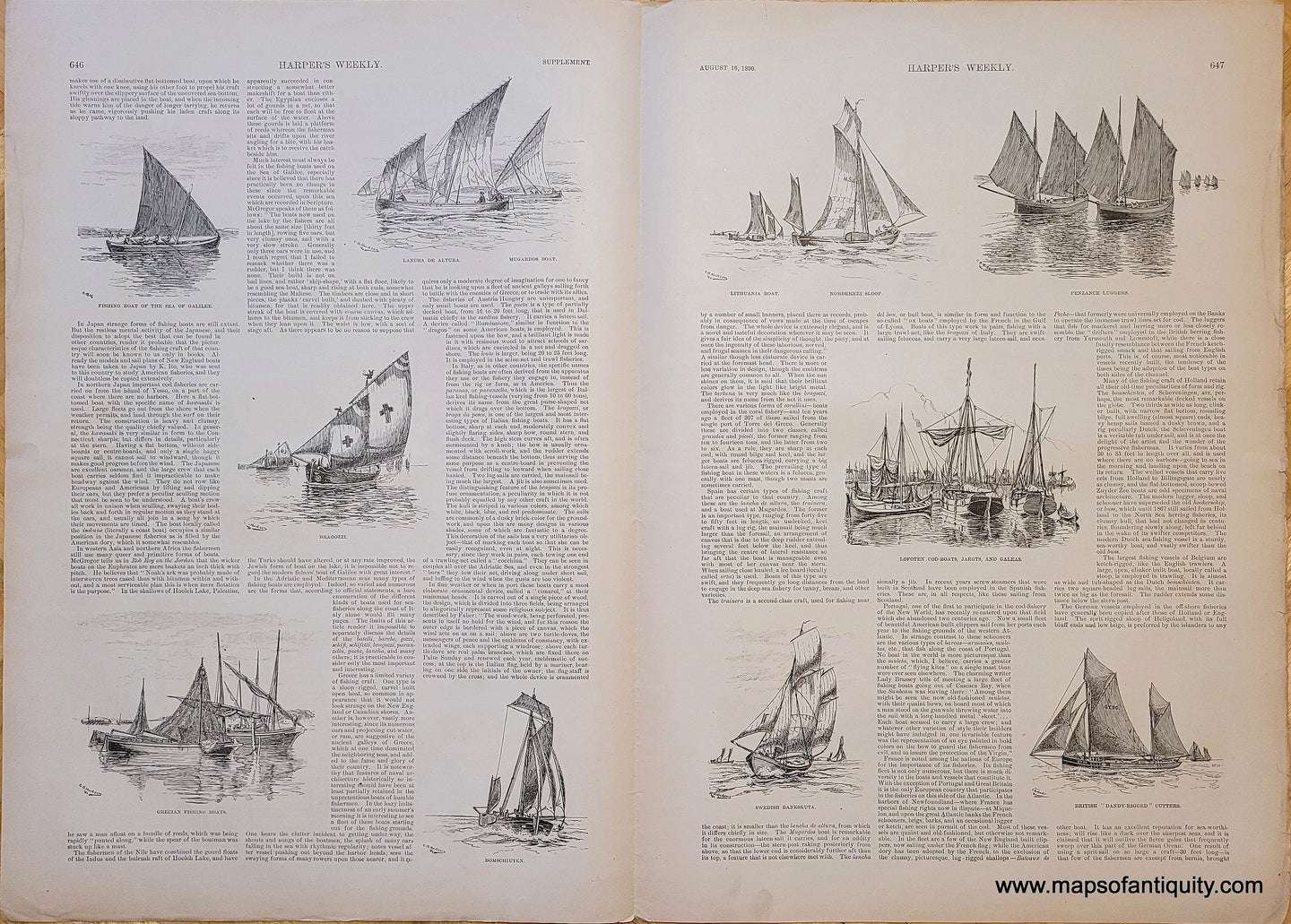 Genuine-Antique-Print-The-Fishing-Craft-of-the-World-Antique-Prints-Ship-Prints-1890-Harpers-Weekly-Maps-Of-Antiquity-1800s-19th-century