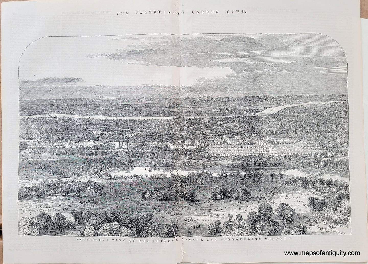 Genuine-Antique-Print-London---Birds-Eye-View-of-the-Crystal-Palace-and-Surrounding-Country-Antique-Prints-Other-Antique-Prints--1849-Illustrated-London-News-Maps-Of-Antiquity-1800s-19th-century