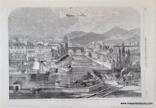 Genuine-Antique-Print-View-of-Bilbao-Spain-from-the-Railway-Station-from-a-drawing-by-Percival-Skelton-Antique-Prints-Other-Antique-Prints-Spain--1849-Illustrated-London-News-Maps-Of-Antiquity-1800s-19th-century
