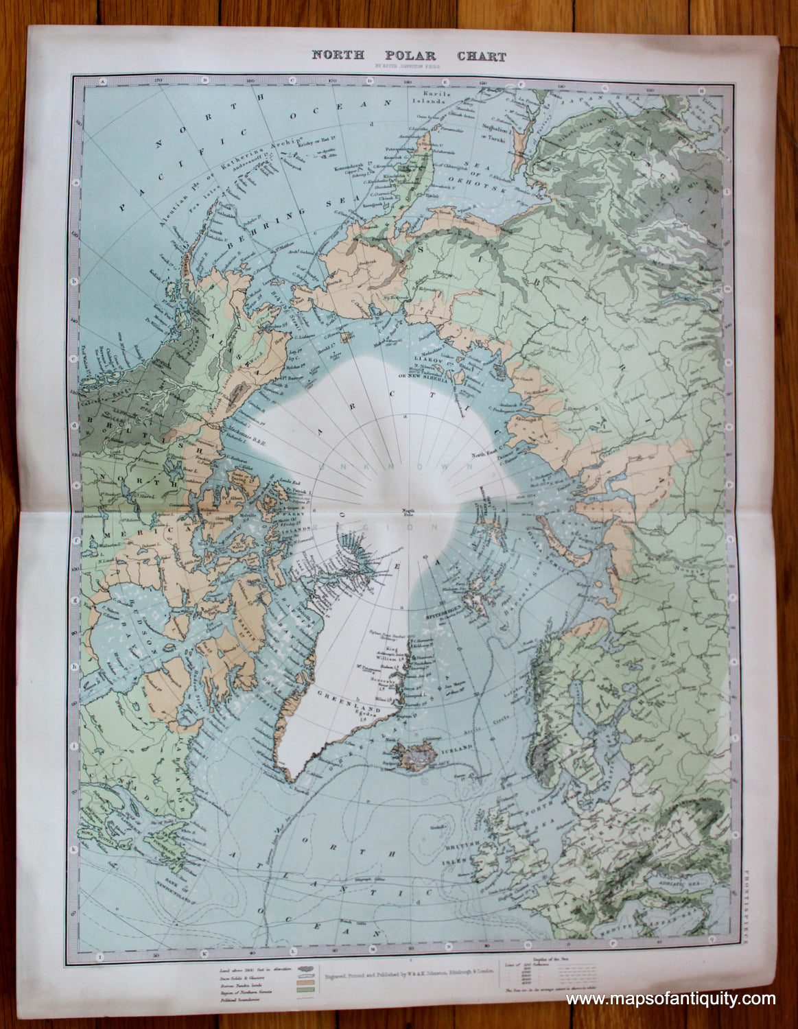 Antique-printed-color-Map-North-Polar-Chart-**********-Polar--1881-Johnston-Maps-Of-Antiquity