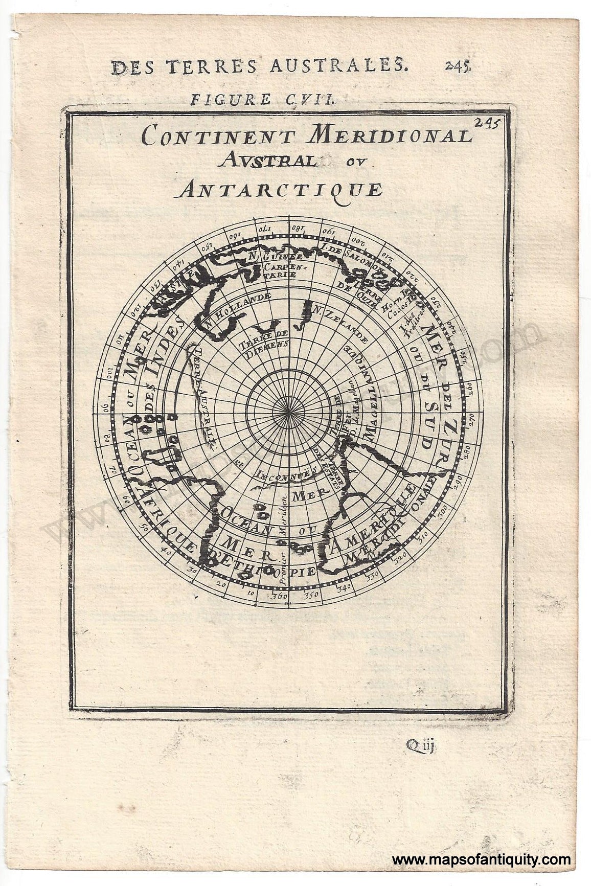 Antique-Copper-Plate-Engraved-Map-Des-Terres-Australes.-Continent-Meridional-Austral-ov-Antarctique-1683-Mallet-1600s-17th-century-Maps-of-Antiquity
