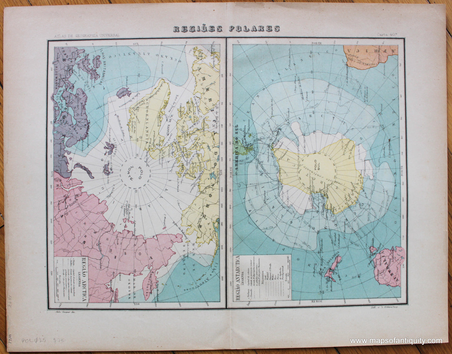 Genuine-Antique-Map-Regioes-Polares-Antique-Polar-Maps--c.-1892-Julio-Gaspar-Maps-Of-Antiquity-1800s-19th-century