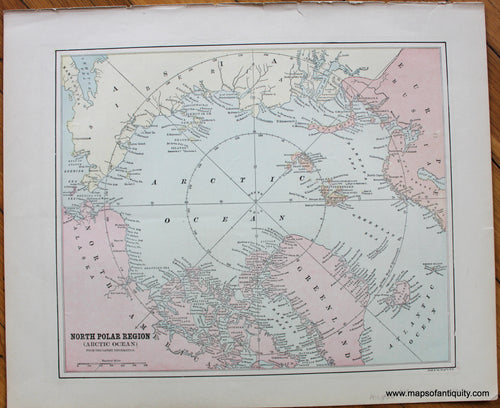 Genuine-Antique-Map-North-Polar-Region-(Arctic-Ocean)-from-the-latest-information.-Antique-Polar-Maps--c.-1893-Hunt-&-Eaton-Maps-Of-Antiquity-1800s-19th-century
