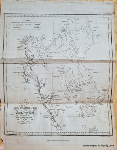 Genuine-Antique-Map-A-Chart-of-Spitzbergen-or-East-Greenland-Comprising-an-Original-Survey-of-the-West-Coast-above-200-Miles-in-Extent-Polar-Scandinavia-1820-Scoresby-Constable-Maps-Of-Antiquity-1800s-19th-century