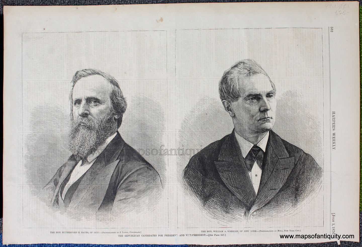 Antique-Black-and-White-Print-The-Republican-Candidates-for-President-and-Vice-President---Rutherford-B-Hayes-and-William-A-Wheeler-Antique-Prints--1876-Harper's-Weekly-Maps-Of-Antiquity-1800s-19th-century