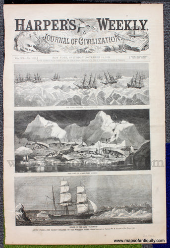 Antique-Black-and-White-Print-Arctic-Perils---The-Recent-Disaster-to-the-Whaling-Fleet-Antique-Prints--1876-Harper's-Weekly-Maps-Of-Antiquity-1800s-19th-century
