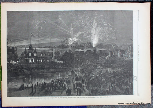 Antique-Black-and-White-Print-The-Centennial---Fireworks-and-Illumination-of-the-Grounds-Pennsylvania-Day-September-28-Antique-Prints--1876-Harper's-Weekly-Maps-Of-Antiquity-1800s-19th-century