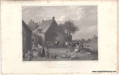 Genuine-Antique-Print-A-Farm-Yard-1834-Major-Maps-Of-Antiquity