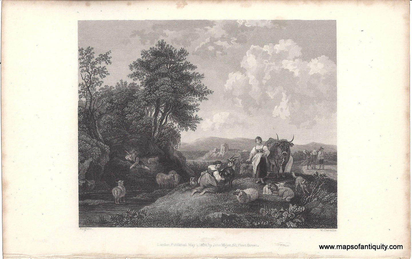 Genuine-Antique-Print-A-Pastoral-Scene-1834-Major-Maps-Of-Antiquity