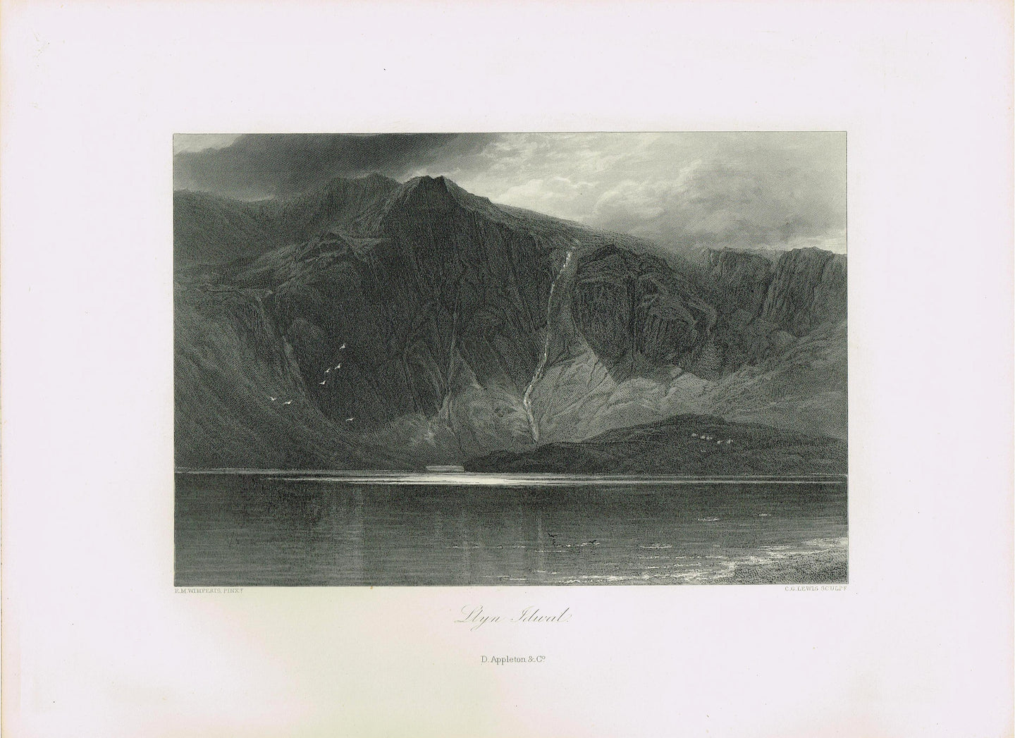 Genuine-Antique-Print-Llyn-Idwal-Wales--1875-Picturesque-Europe-Maps-Of-Antiquity