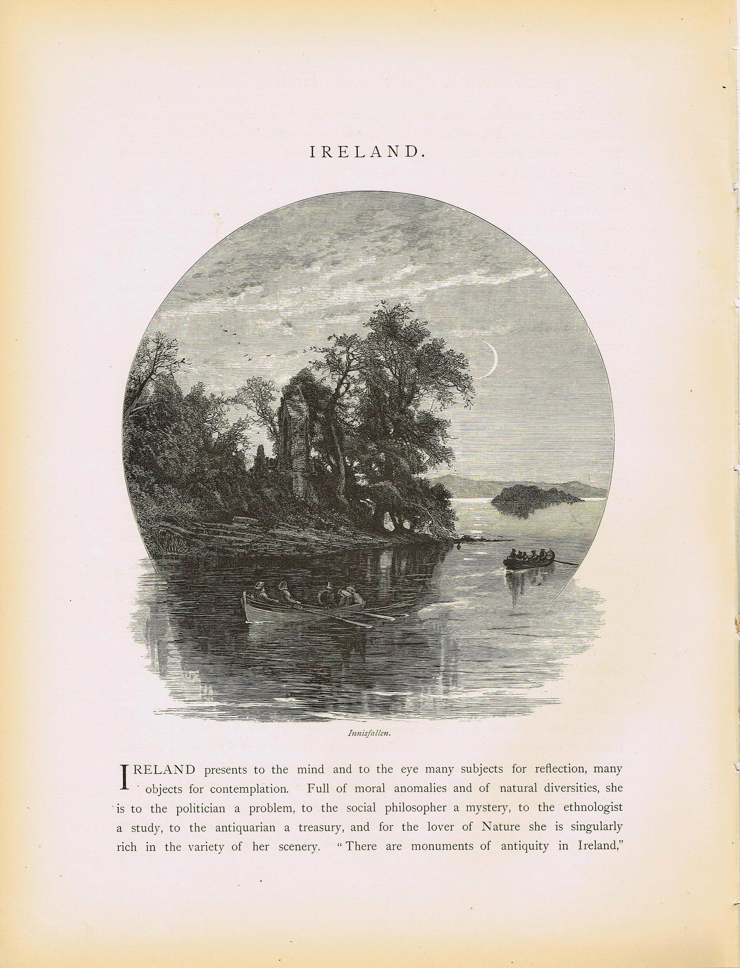Genuine-Antique-Print-Innisfallen-Ireland--1875-Picturesque-Europe-Maps-Of-Antiquity