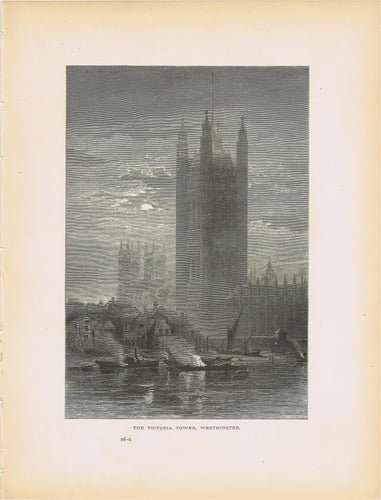 Genuine-Antique-Print-The-Victoria-Tower-Westminster-1875-Picturesque-Europe-Maps-Of-Antiquity