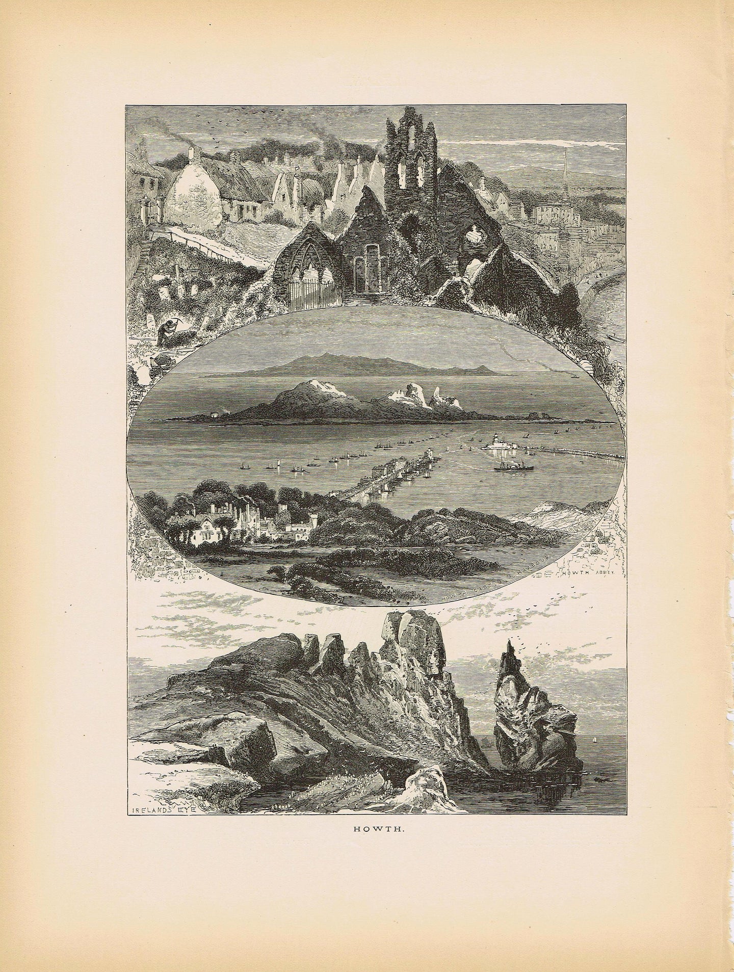 Genuine-Antique-Print-Howth-Ireland--1875-Picturesque-Europe-Maps-Of-Antiquity