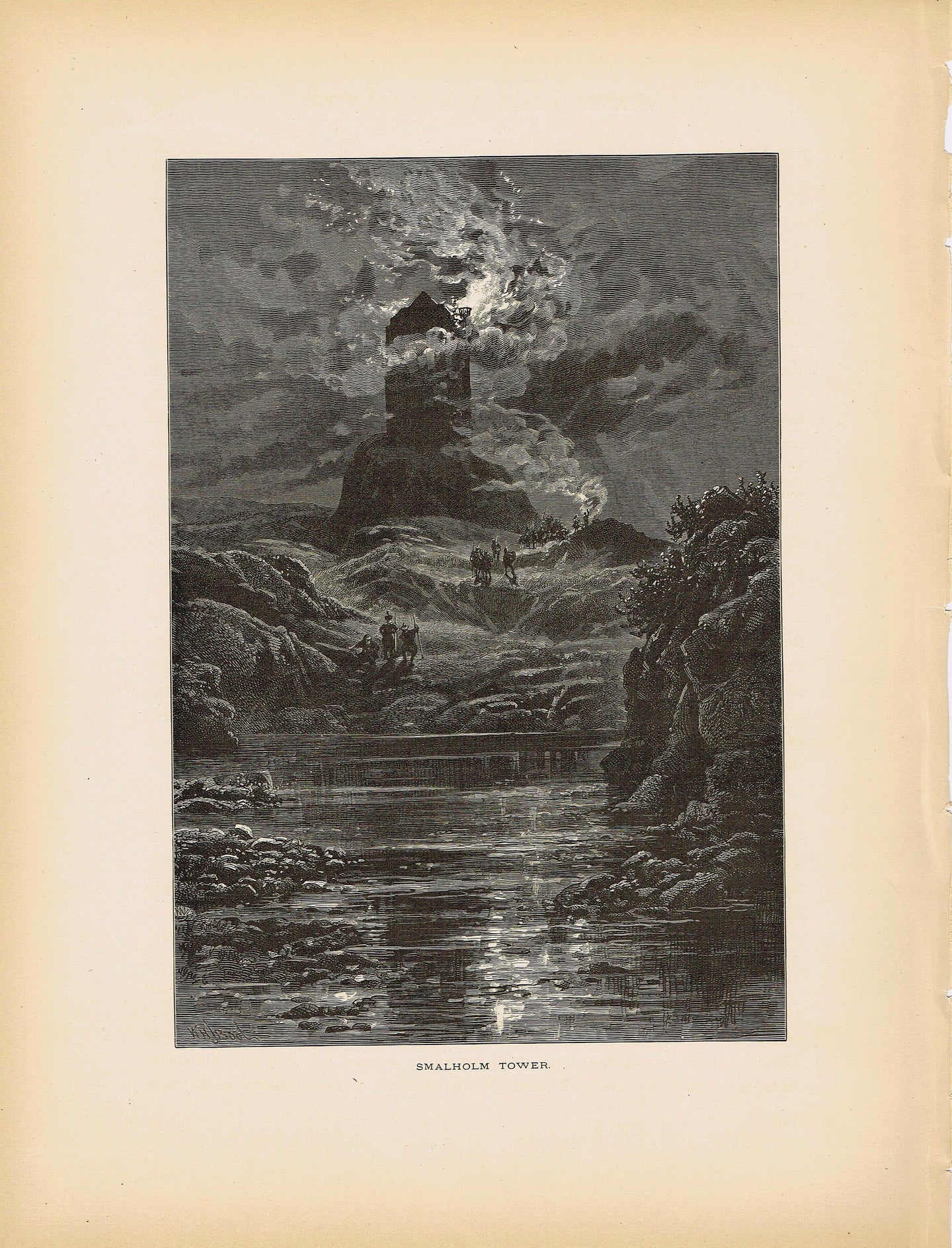 Genuine-Antique-Print-Smalholm-Scotland--1875-Picturesque-Europe-Maps-Of-Antiquity