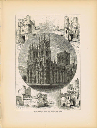 Genuine-Antique-Print-The-Minster-and-the-Gates-of-York-England--1875-Picturesque-Europe-Maps-Of-Antiquity