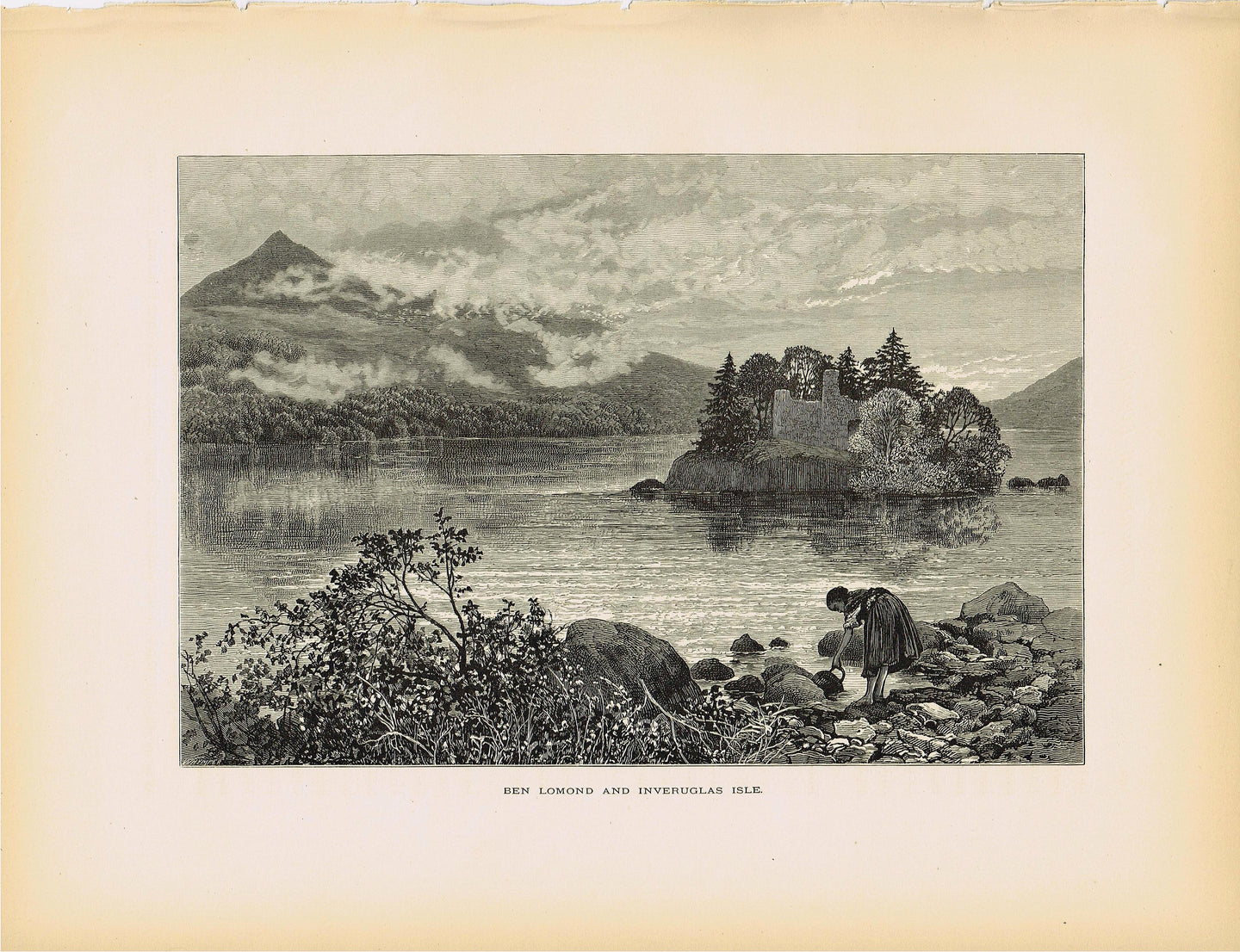 Genuine-Antique-Print-Ben-Lomond-and-Inveruglas-Isle-Scotland--1875-Picturesque-Europe-Maps-Of-Antiquity
