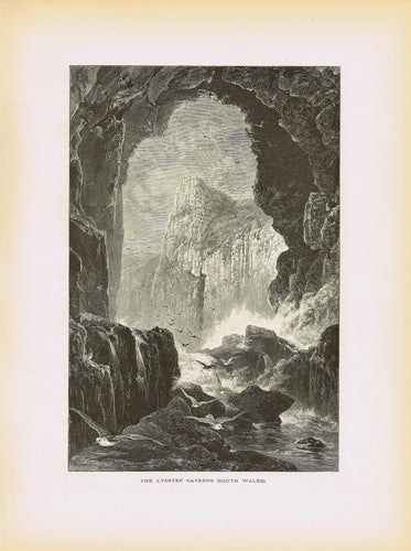 Genuine-Antique-Print-The-Lydstep-Caverns-South-Wales--1878-Picturesque-Europe-Maps-Of-Antiquity