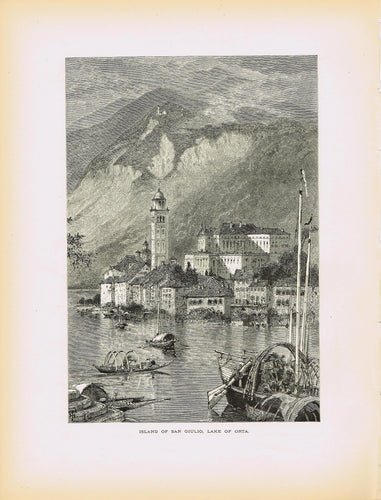 Genuine-Antique-Print-Island-of-San-Giulio-Lake-of-Orta-Italy--1878-Picturesque-Europe-Maps-Of-Antiquity