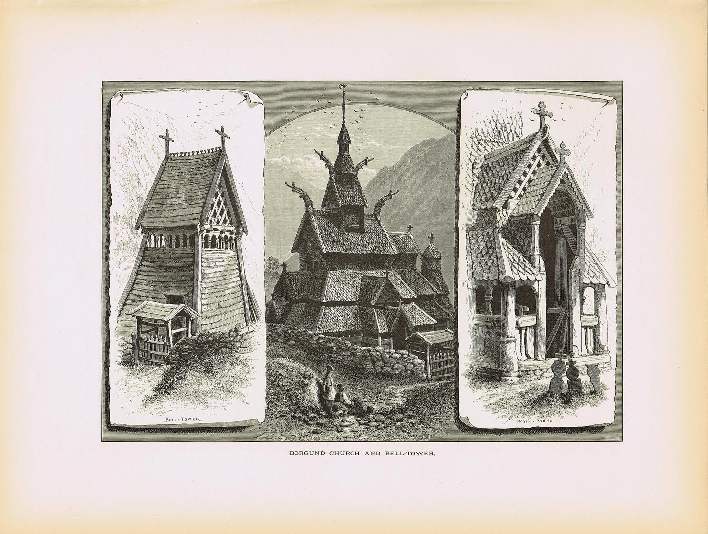 Genuine-Antique-Print-Borgund-Church-and-Bell-Tower--1879-Picturesque-Europe-Maps-Of-Antiquity