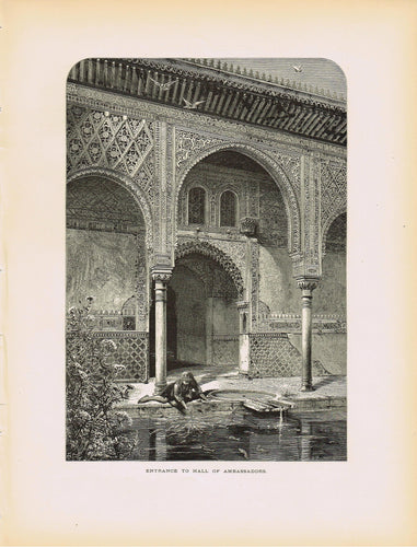Genuine-Antique-Print-Entrance-to-Hall-of-Abassadors-the-Alhambra-Granada-Spain--1879-Picturesque-Europe-Maps-Of-Antiquity