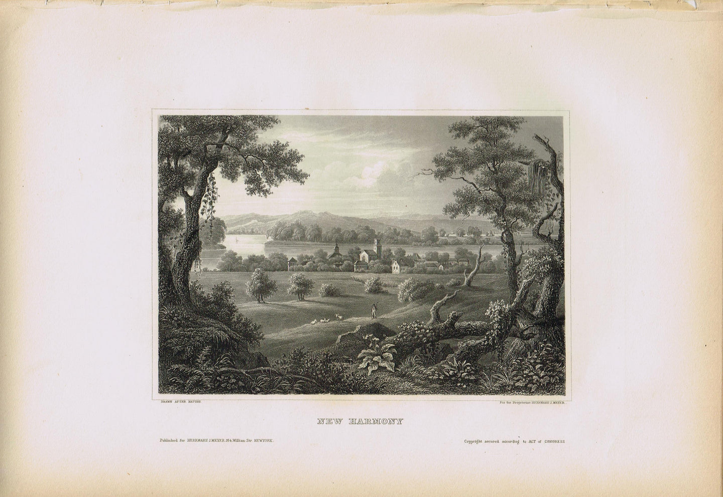 Genuine-Antique-Print-New-Harmony-Indiana--1855-Appleton-Maps-Of-Antiquity
