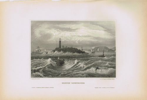 Genuine-Antique-Print-Boston-Lighthouse-Massachusetts--1855-Appleton-Maps-Of-Antiquity