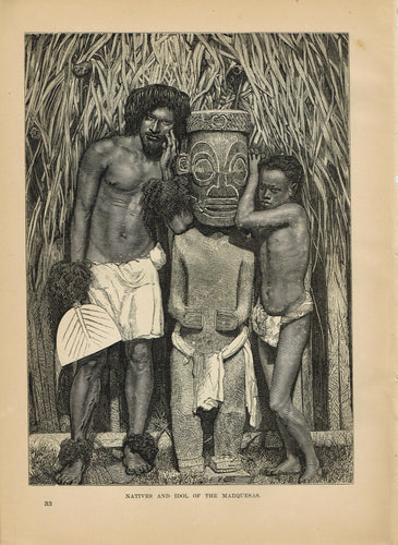 Genuine-Antique-Print-Natives-and-Idol-of-the-Marquesas--1881-Robert-Brown-Maps-Of-Antiquity