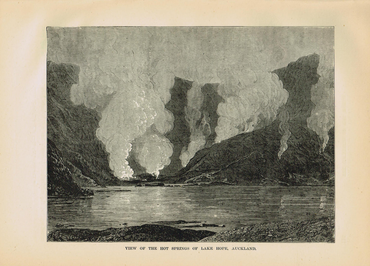 Genuine-Antique-Print-View-of-The-Hot-Springs-of-Lake-Hope-Auckland-New-Zealand--1881-Robert-Brown-Maps-Of-Antiquity