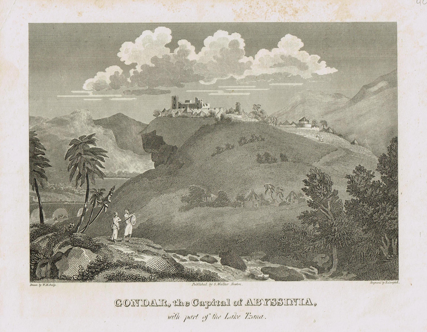 Genuine-Antique-Print-Gondar-the-Capital-of-Abyssinia-with-part-of-the-Lake-Tzama-Ethiopia--19th-century-Unknown-Publisher-Maps-Of-Antiquity