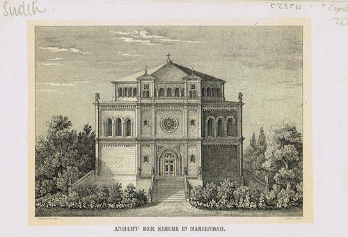 Genuine-Antique-Print-Ansicht-der-Kirche-in-Marienbad-Czechia--19th-century-Unknown-Publisher-Maps-Of-Antiquity