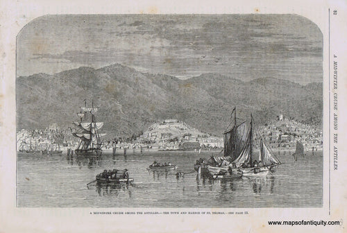 Genuine-Antique-Print-A-Midwinter-Cruise-Among-The-Antilles--The-Town-and-Harbor-of-St-Thomas-19th-century-Unknown-Publisher-Maps-Of-Antiquity