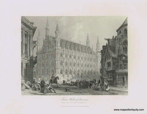 Genuine-Antique-Print-Town-Hall-of-Louvain-with-part-of-the-cathedral-19th-century-Unknown-Publisher-Maps-Of-Antiquity