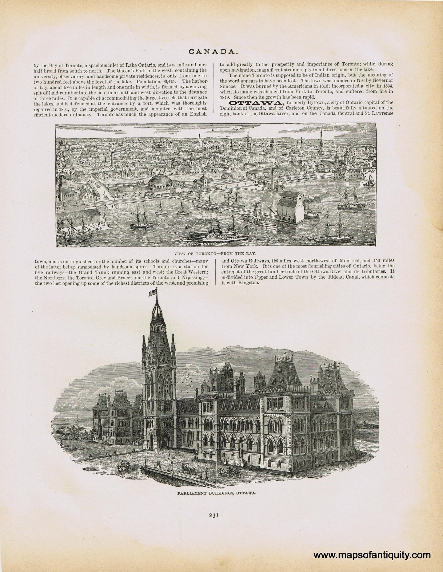 Genuine-Antique-Print-View-of-Toronto-from-The-Bay-Parliament-Buildings-Ottowa-1890-Publication-Unknown-Maps-Of-Antiquity