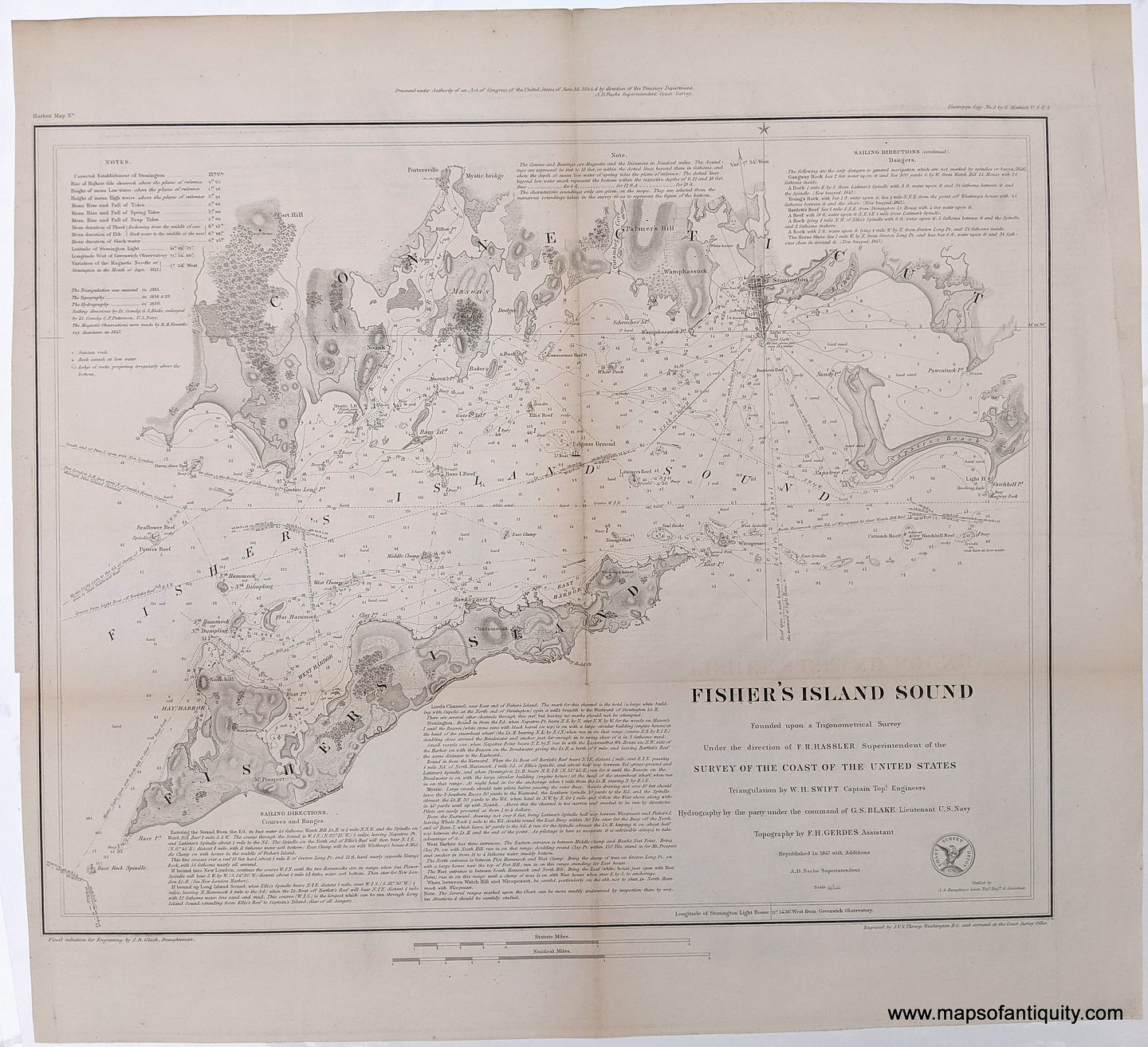 1847 - Fisher's Island Sound - Antique Chart