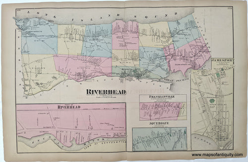 1873 - Riverhead, Franklinville, Aquebogue and Jamesport (NY) - Antique Map