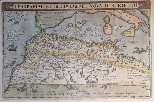 Genuine Antique Hand Colored Map-Barbariae Et Biledulgerid Nova Descriptio-c. 1600-Ortelius-Maps-Of-Antiquity-1800s-19th-century