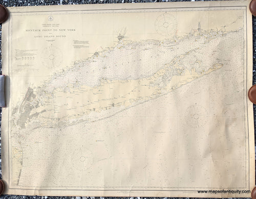 Genuine-Antique-Printed-Color-Chart-Montauk-Point-to-New-York-and-Long-Island-Sound-1929-US-Coast-&-Geodetic-Survey-Maps-Of-Antiquity-1800s-19th-century