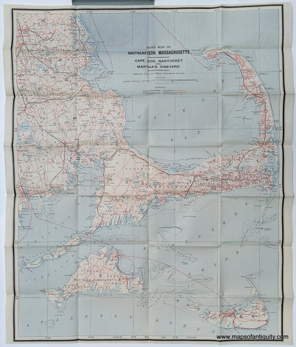 Genuine Antique Printed Color Map-Road Map of Southeastern Massachusetts Cape Cod, Nantucket, and Martha's Vineyard-c. 1895-J.F. Murray / Old Colony Railroad-Maps-Of-Antiquity-1800s-19th-century