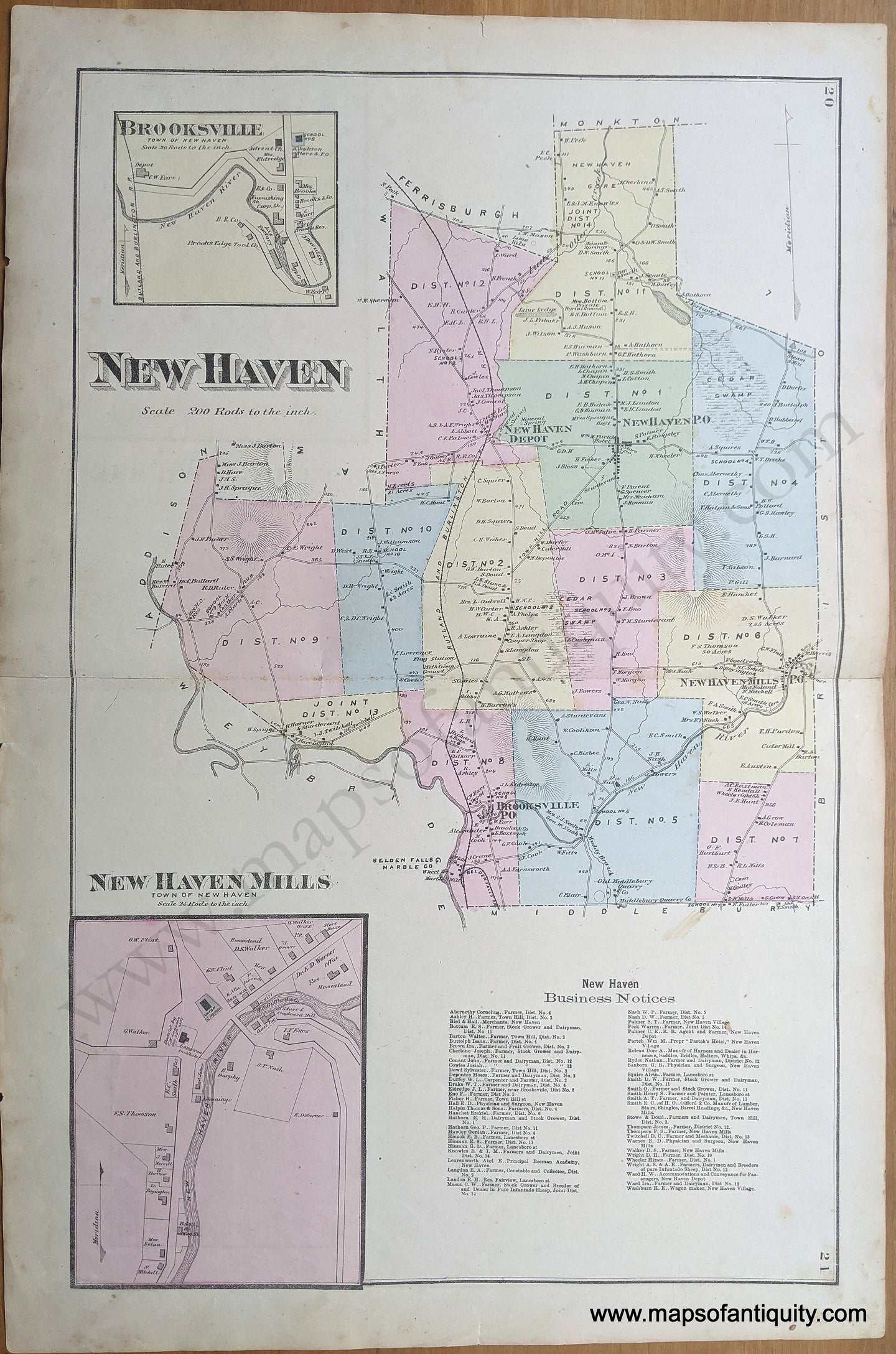 1871 - New Haven, New Haven Mills, VT - Vermont - Antique Map