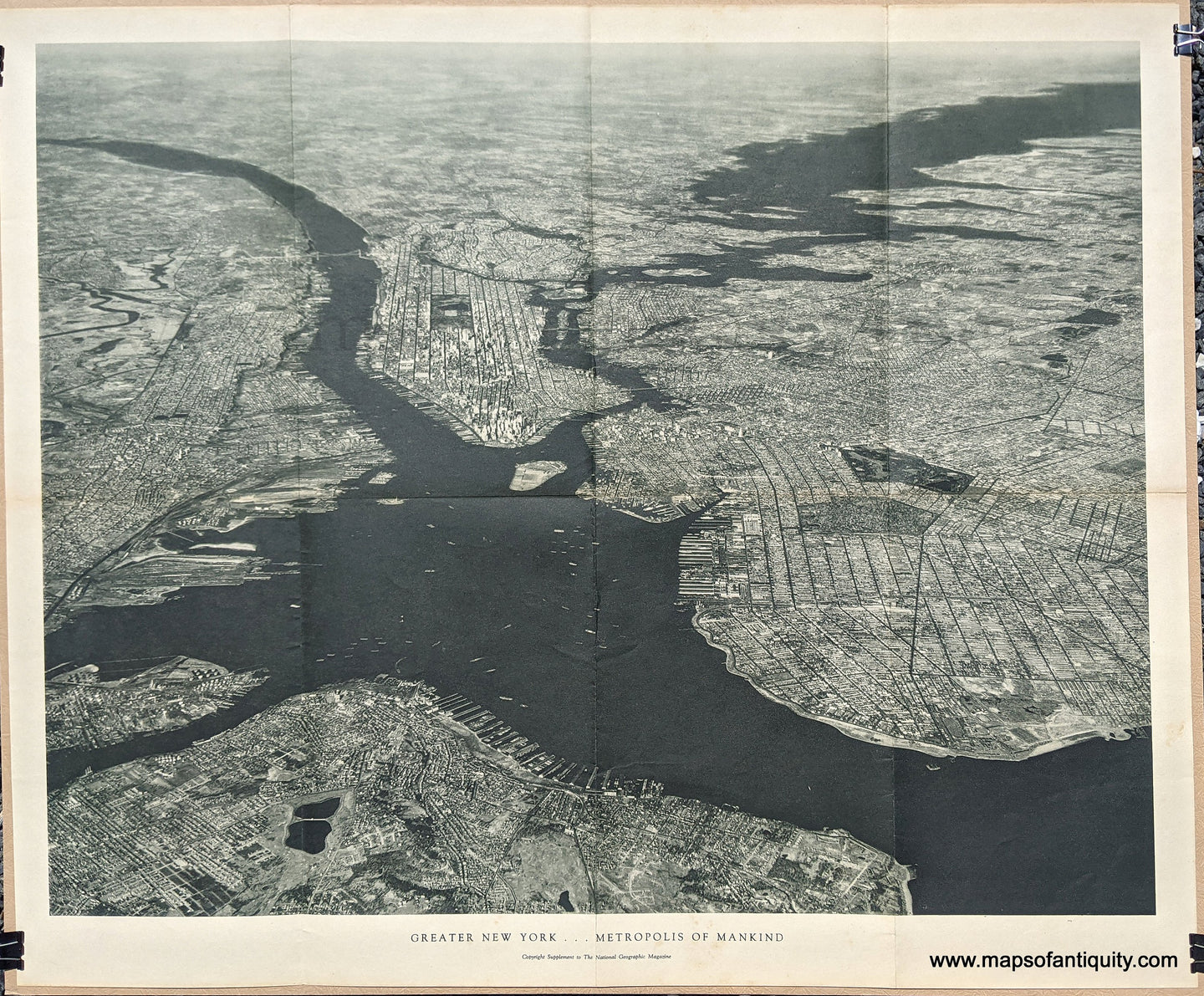 Genuine Antique Aerial Photograph Poster-Greater New Yorkâ€¦ Metropolis of Mankind-1933-National Geographic-Maps-Of-Antiquity