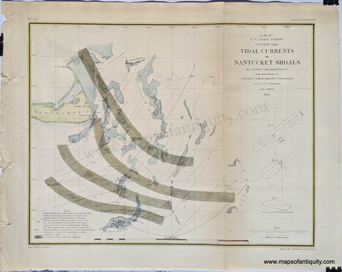 Antique-Hand-Colored-Map-Tidal-Currents-of-Nantucket-Shoals-(A-No.-12)-Cape-Cod-&-Islands/Nautical-Charts-Massachusetts-Charts-Nantucket-1854-U.S.-Coast-Survey-Maps-Of-Antiquity
