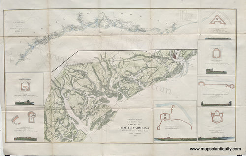 Genuine Hand Colored Antique Coastal Report Chart-Coast of South Carolina from Charleston to Hilton Head-1862-US Coast Survey-Maps-Of-Antiquity