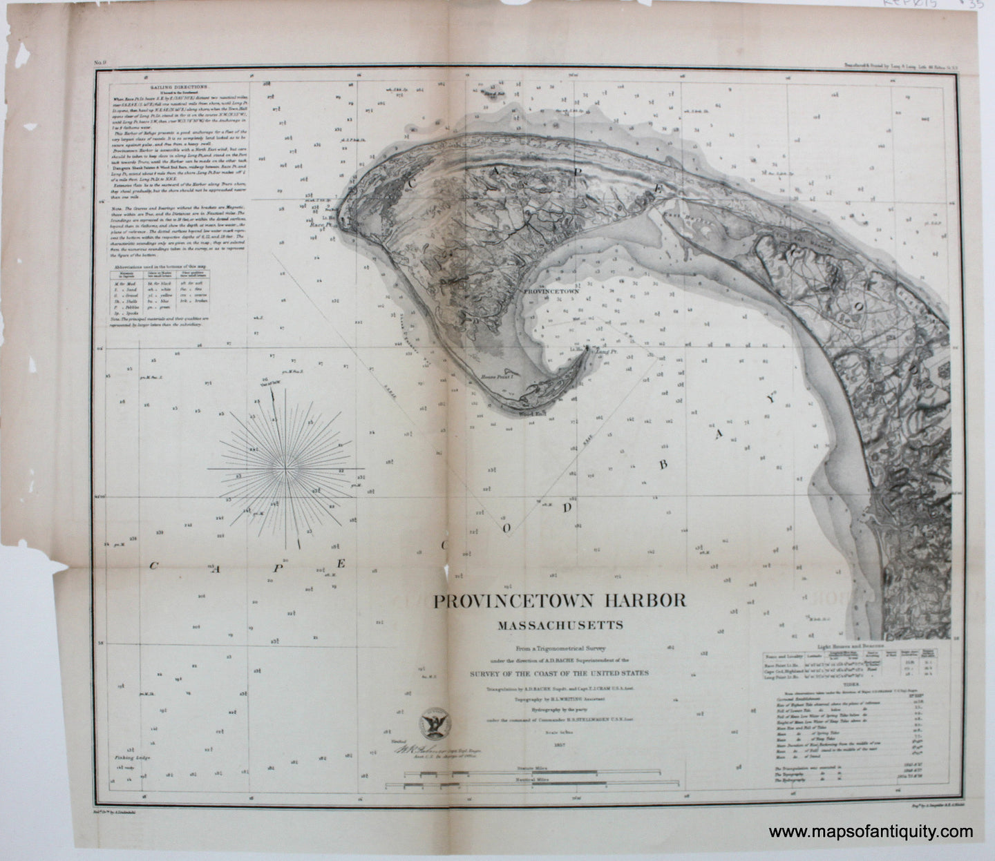 Black-and-White-Reproduction-Provincetown-Harbor-1857---Reproduction-Reproductions-Cape-Cod-and-Islands-Reproduction-U.-S.-Coast-and-Geodetic-Survey.-Maps-Of-Antiquity