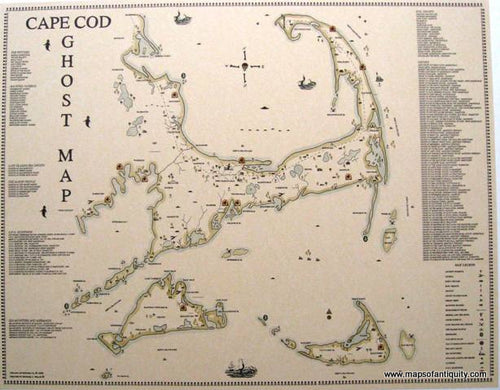 Hand-Colored-Unframed-Modern-Print-Cape-Cod-Ghost-Map-Cape-Cod-Ghost-&-Treasure-Maps-Cape-Cod-and-Islands-Recent-Made-by-a-Cape-Cod-Resident-Maps-Of-Antiquity